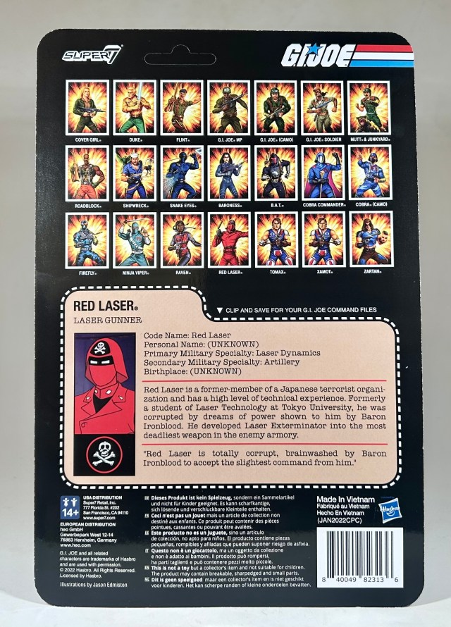 2023 Super7 ReAction Figure GI Joe Red Laser